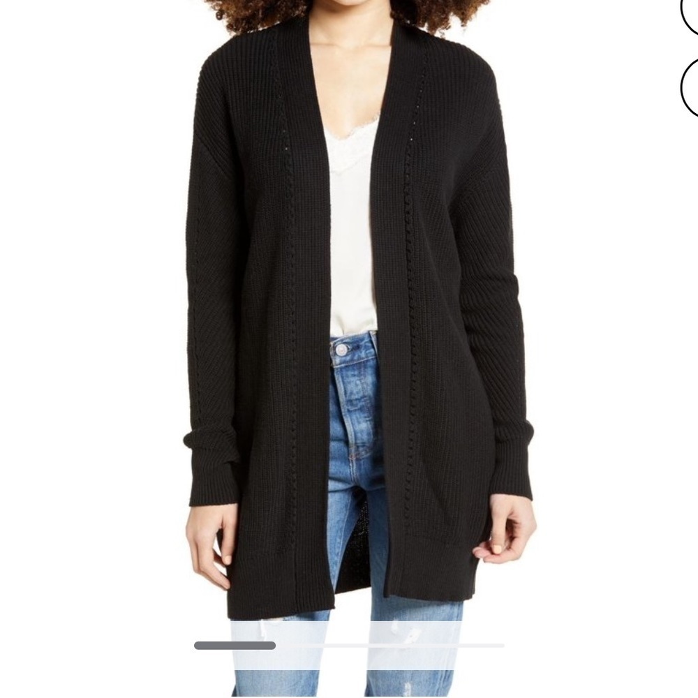 BP Black Women Open Stitch Open front Dropped Shoulder Cardigan, Size Small